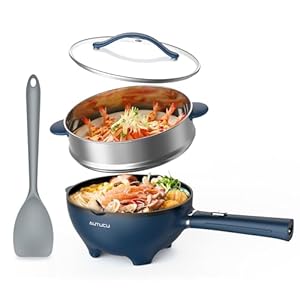 Non-Stick Electric Hot Pot 3-Quart with Steamer & Multi-Cooker | Electric Stir Fry Pan & Wok, 1200W for Sizzling Ramen, Soup, Stir-Fry | Dorm, Home, Gifts (Includes Silicone Spatula)