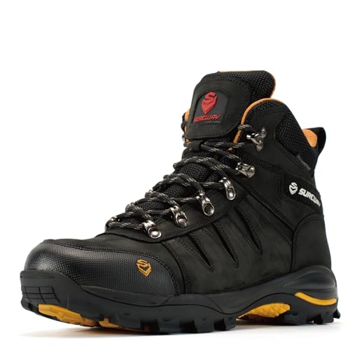 SUREWAY Mens 6 Waterproof Soft Toe Work Boots - EH-Rated Oil & Slip Resistant | Full-Grain Leather Lace-Up | Lightweight Comfortable Industrial Safety Shoes for Roofing Hunting