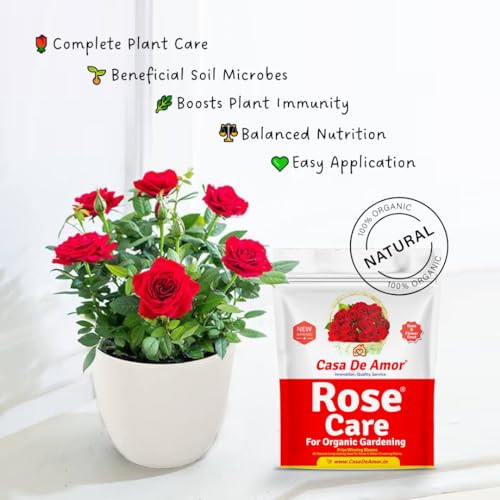 Casa De Amor Rose Care Fertilizer – 100% Organic Bloom & Root Booster for Rose Plants, NPK-Rich, Promotes Vibrant Flowers & Strong Stems, 900 gm