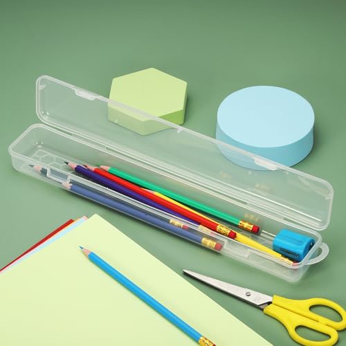 Image of YOKIVE Art Supply Storage Organizer, Art Tool Box Craft Box Art Supplies with Buckle for Brushes Paints Stamps, Transparent, 12.8 x 1.38 x 2.24 Inch