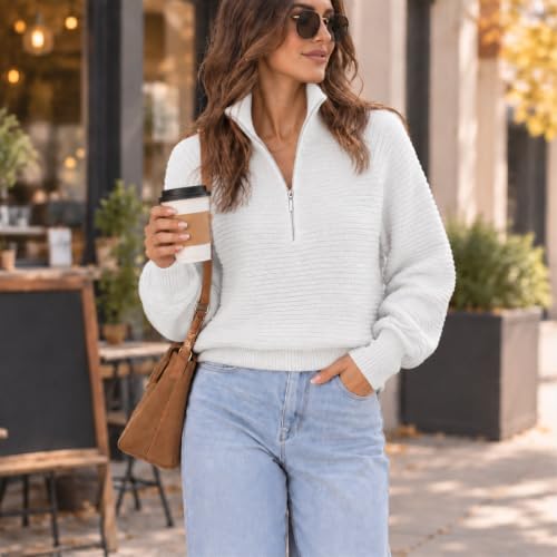 Striped Sweater Women 1/4 Zip Pullover Knit Sweater Mock Neck Sweaters - image 2