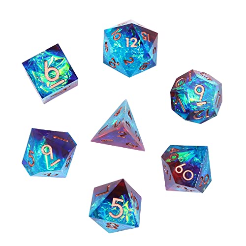 DollaTek Resina Transparente DND Dados Poliédricos RPG D4 D6 D8 D10 D12 D20 para Rol - Rojo y Azul