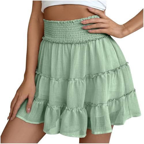 Flowy Skorts for Woman Dressy Casual High Waisted Ruffle Tiered Shorts Cute Summer Beach Vacation Boho Y2k Mini Skirt