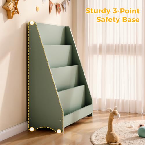 Image of Tatub 4 Tier Kids Wooden Bookshelf for Toddler, Sage Green