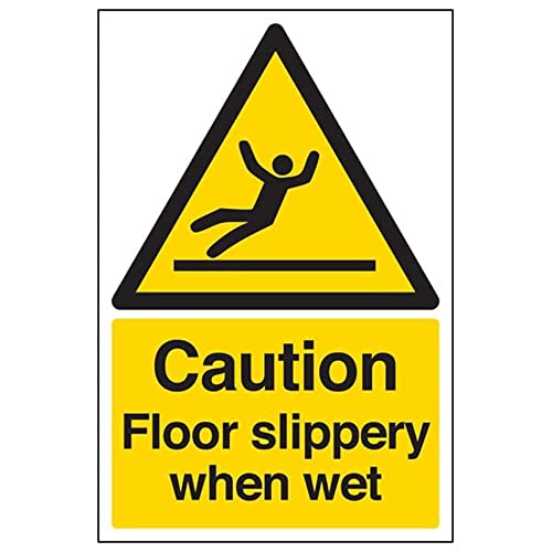 Warning General - Caution Floor Slippery When Wet - 200 X 300mm Restickable Safety Sign, White, 200mm X 300mm