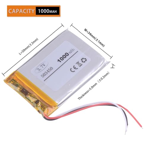 Batería 503450 de 1000 mAh y 3.7V con 3 cables para proyectos de electrónica avanzada 2
