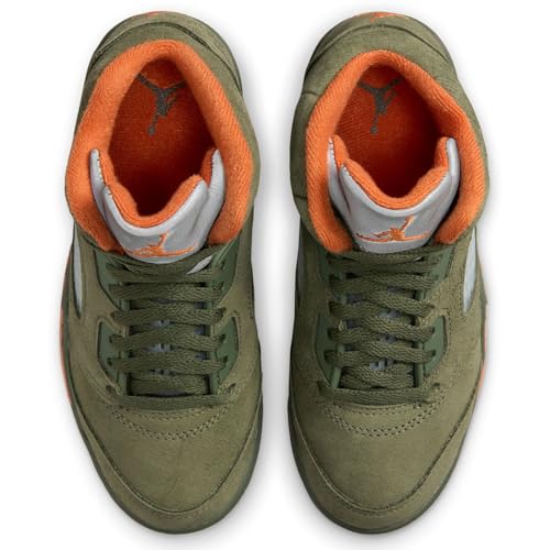 NIKE Preschool Air Jordan 5 Retro 'Olive' Army Olive/Solar Orange (440889 308) PS Little Kids Shoe, White/Gym Red-black4