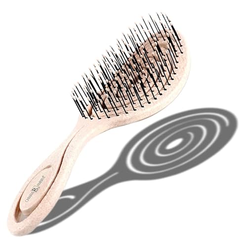 CHIARA AMBRA Spazzola Districante Capelli Bagnati e Asciutti - Spazzola Capelli Ricci Lisci Mossi - Scioglinodi e Anti Rottura per Extension - Ergonomica con Design a Spirale - Beige
