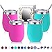 Zonegrace 4 pack 12 oz Stainless Steel Stemless Wine Glass Tumbler,Double Wall Vacuum Insulated (Teal & Magenta 4 pack) Wine Tumbler with Lids for Coffee, Wine, Cocktails, Including 4 Straws