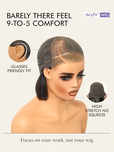 LUVME HAIR Bob Wig 100% Human Hair Wigs Protective Wig Glueless Without Spray Lace Front 10 Inches Bob, Pre Cut Plucked Lace Short Wig Ready To Go Natural Color Straight Bleached Knots Black Wigs - Image 6