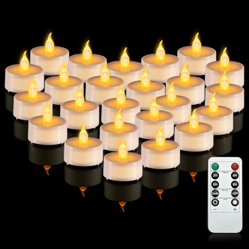 Image of JOSU 24pcs LED Votive Tealight with 2 /4 /6 /8 H Timer and Remote, Mini Battery Operated Candles for Wedding Anniversary Tea Theme Party Festival Celebration Candlelight Charming Ambiance