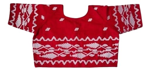 Women's Red White Jamdani Boatneck Short Sleeves Blouse Comfortable, Breathable, Lightweight, Skin Friendly SL62-picture-38