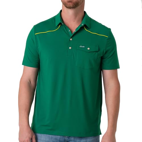 Burlebo Men's Performance Short Sleeve Pearl Snap Polo Golf Shirt