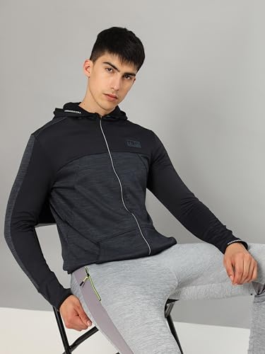 Image of TECHNOSPORT Men's Self Design Hooded Slim Fit Fleece Jacket