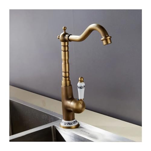 Mitigeur chaud et froid de lavabo rétro avec robinet pivotant bronze - 4