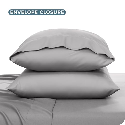 Bare Home Queen Sheet Set - Hotel Luxury - Deep Pockets - Double Brushed Microfiber for Softness - Easy Fit - 4 Piece Set - Bed Sheets with Envelope Pillowcases (Queen, Light Grey) - Image 4