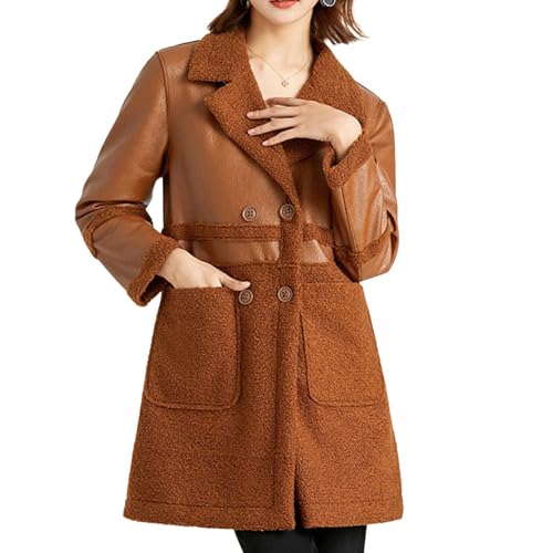 Chaquetas casuales para mujer Versátil combinación reversible y piel sintética para el uso diario en la moda otoño-invierno, caqui, XXL
