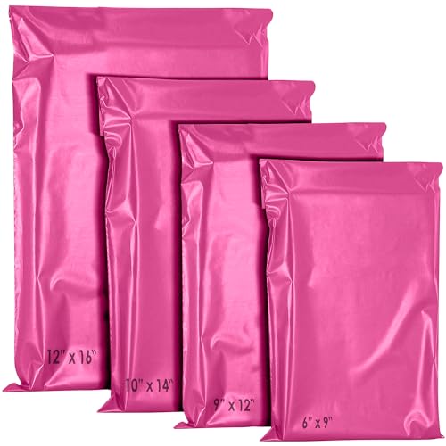 60-Mixed-Mailing-Postal-Self-Seal-Closure-Plastic-Bags-Envelopes-for-Posting-Clothes-Postal-Packaging-Shipping-Bags-Tempered-Proof-Secure-Medium-Postage-Bags-Mixed-Sizes-Hot-Pink
