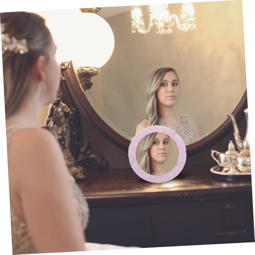 Espejo de maquillaje decorativo cristal portátil rosa miniatura 7