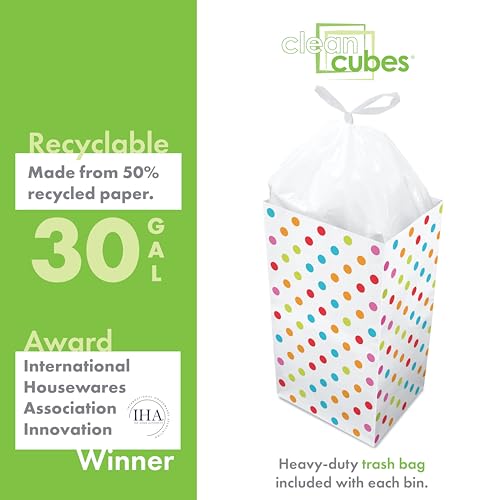 Image of Clean Cubes 30 Gallon Pop-Up Trash Cans 3-Pack, Instant Extra Trash Space | Extra Trash Space Without Mess, No Tape or Assembly Required, Pre-Fitted Liner Inside, Wire-Reinforced Opening, Polka Dot