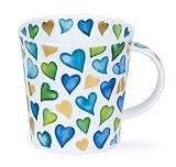 Dunoon Tasse aus feinem Porzellan, Herzmotiv, hergestellt in England - blau