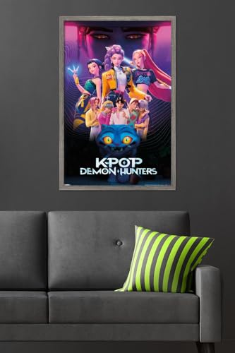 Image of Netflix KPop Demon Hunters (2025) - Group Wall Poster, 34L inch x 22.4W inch, Barnwood Framed Version