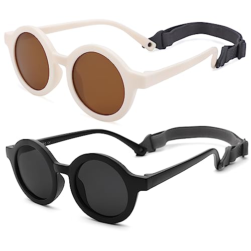 Image of COASION Baby Polarized Round Sunglasses Flexible Rubber Shades with Strap for Toddler Newborn Infant Ages 0-24 Months