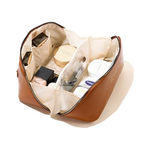 R RUCKERCO Travel Makeup Bag, Large Capacity Cosmetic Bags for Women,Waterproof Portable Pouch Open Flat Toiletry Bag Make up Organizer with Divider and Handle The best choice for holiday gifts Cover