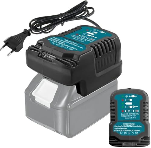 Schnellladegerät für Makita 18V Akku | Mini Ladegerät tragbar kompakt | DC18RC Ersatz mit LED Ladezustand, 2A Ladestrom, EU Stecker | für Reisen, Camping, Baustelle | Nur für 18V,