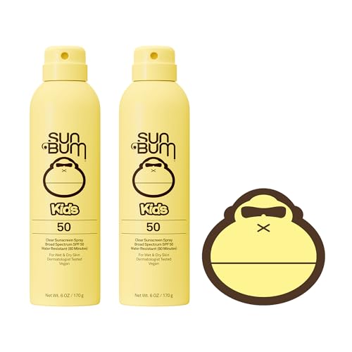 Image of Sun Bum Kids SPF 50 Clear Sunscreen Spray with Sonny Sticker | Wet or Dry Application | Hawaii 104 Act Compliant (Octinoxate & Oxybenzone Free) Broad Spectrum UVA /UVB Sunscreen | 6 oz (Pack of 2)