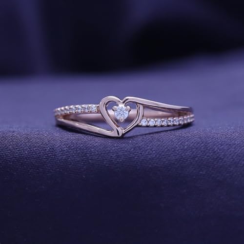 AFFY 1/10 Carat CT Round Lab Grown & White Natural Diamond Bypass Heart Promise Ring 14k Rose Gold Over Sterling Silver (I-J Color, I2-I3 Clarity, 0.10 Cttw) Ring Size - 6.52
