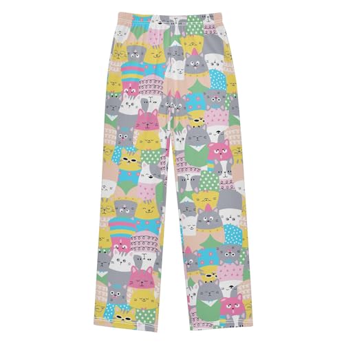 Boys' Pants Cute Animal Cat Colorful Long Bottoms Jogger Pants Elastic Waist Trousers with Pockets S-XL