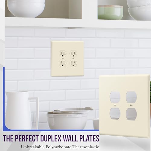 Image of ENERLITES Double Duplex Receptacle Cover, Two Gang Outlet Wall Plate, Oversized 2-Gang 5.5 inch x 5.5 inch, Unbreakable Polycarbonate Thermoplastic, UL Listed, 8822O-LA, Light Almond
