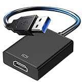 Fululuer USB to HDMI Adapter for Monitor | USB 3.0 to HDMI for PC Laptop MacBook | Compatible with Windows MacOS Android (Jet Black, USB3.0)