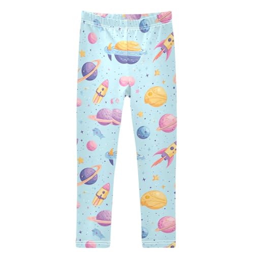 Boccsty Space Planet Light_Blue Girls Leggings Kids Yoga Pants Dance Active Tights 4T