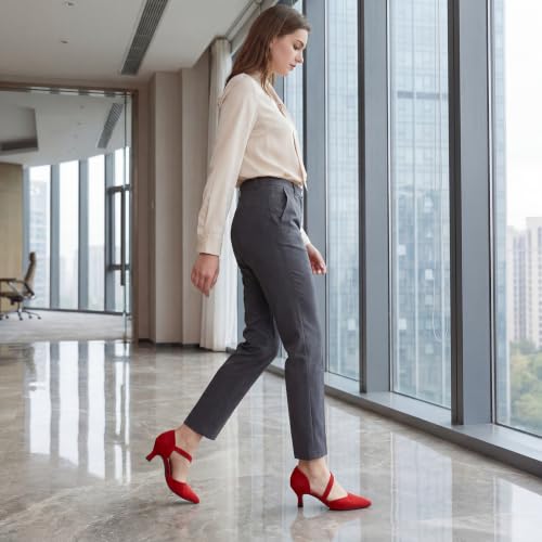 Image of RIBONGZ Kitten Heels for Women Closed Toe Comfortable Low Heels Pointed Toe Sexy Slip on Pumps Bridal Party Dressy Shoes