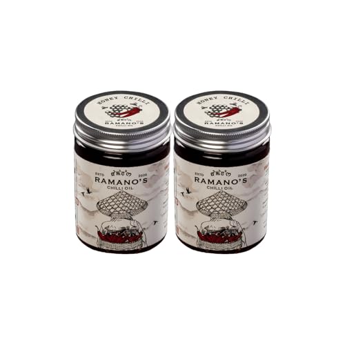 Image of RAMANO'S Honey Chilli 240 Gms Each, Sweet & Spicy Sauce with Pure Honey, Sichuan Peppercorn, 5 Chillies with No Sugar Added, Perfect for Grilling, Marinades, Dips for Rice, Noodles & Pizza (Pack of 2)