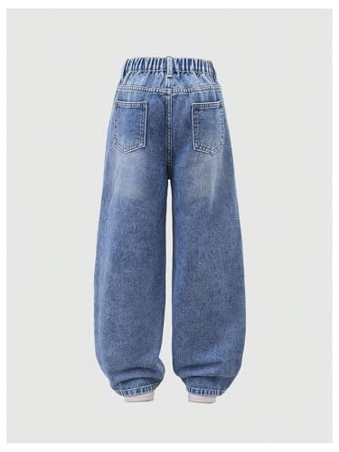 Girl's Y2k Ripped Baggy Jeans Distressed Elastic Waist Straight Leg Denim Pants with Pockets2