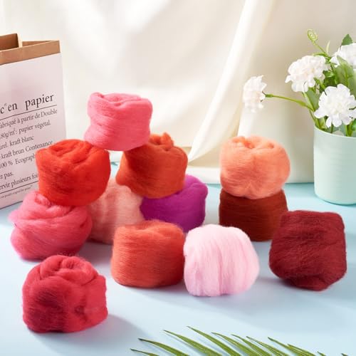Image of Magibeasd 1.94 oz Wool Roving for Needle Felting Nature Wool Yarn Kit Variety Red Tones for Beginners Felted Crafts DIY Materials Hand Spinning Supplies