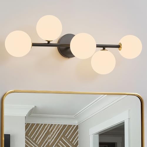 Image of Black Bathroom Vanity Light Fixture,5 Lights Mid Century Modern Wall Sconce