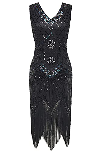 Image of BABEYOND Women's Flapper Dresses 1920s V Neck Beaded Fringed Great Gatsby Dress