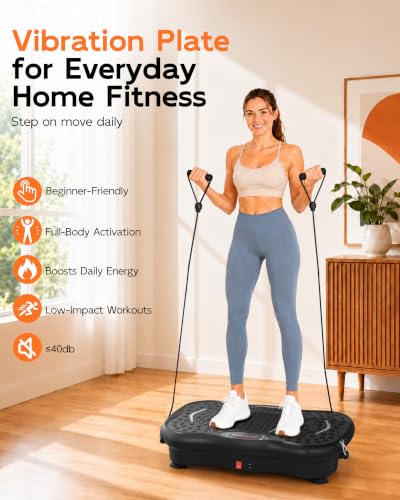 Image of Vibration Plate Exercise Machine for Lymphatic Drainage, 200 Speeds Vibrating Fitness Platform for Full Body Workout and Weight Loss, 300 Lbs Capacity with Resistance Bands for Women Men