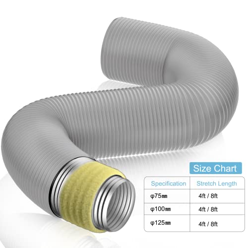 Hon&Guan 4'' Insulated Flexible Duct 4 Ft Long, Gray Noise Reducer Hose Silencer For Inline Duct Fan Of Air Conditioner Hvac Ventilation System. #TOP5
