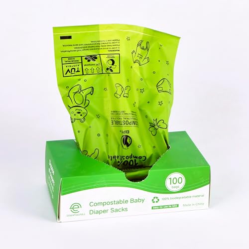 Image of Disposable Diaper Bags, Compostable, Baby Poop, Sacks with Handles for Convenient Disposal, Multipurpose, Leak-Proof, 100 count
