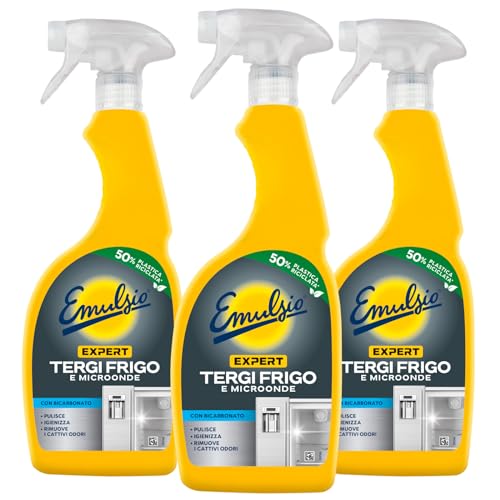 Emulsio Expert Tergi Frigo e Microonde Detergente Spray con Bicarbonato Rimuove Sporco e Cattivi Odori Igienizza le Superfici Interne degli Elettrodomestici della Cucina - 3 Flaconi da 600ml