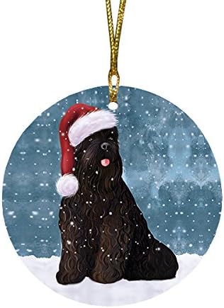 Let It Snow Black Russian Terrier Dog Round Flat Ornament - Pet Decorative Hanging Ornaments for Christmas X-mas Tree Decorations - 2.75" Round Ceramic Christmas Ornament POR1483