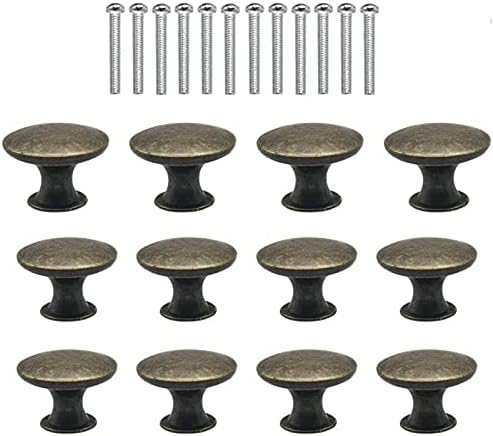 NA Vintage Chic Round Knobs and Handles for Chest of Drawers, 12 PCS Bronze Door Knob with Screws, Mushroom Shaped Furniture Knobs Such as Cabinet Knobs, Wardrobe Handles, Kitchen Cupboard Handles