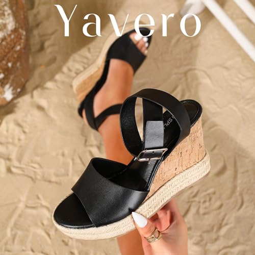 Yavero Women's Espadrille Wedge Sandals Open Toe Platform Sandals with Ankle Strap Stylish Cork Wedges for Summer3