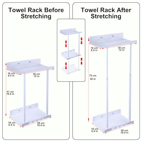 HONPHIER Towel Storage Racks Towel Rack Wall Mounted Adjustable Towel Rails 41-75 CM Bathroom Towel Holder Towel Storage Shelf With Hooks - Image 2