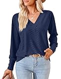 Beluring Damen Oberteile Langarm Winter Tshirts Causal V-Ausschnitt Locker Tunika Tops Marineblau XL